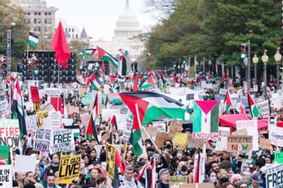 غزہ میں مظالم کیخلاف لندن میں طلبا کا احتجاج جاری